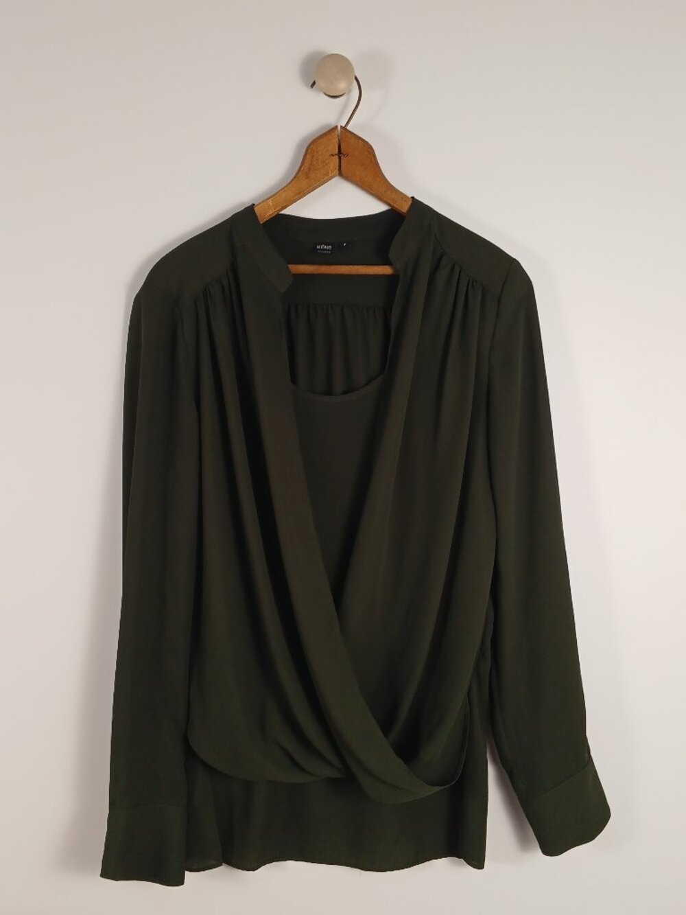 Icône Simons Women Size Small Forest Green Shirt Draped Style Long Sleeve